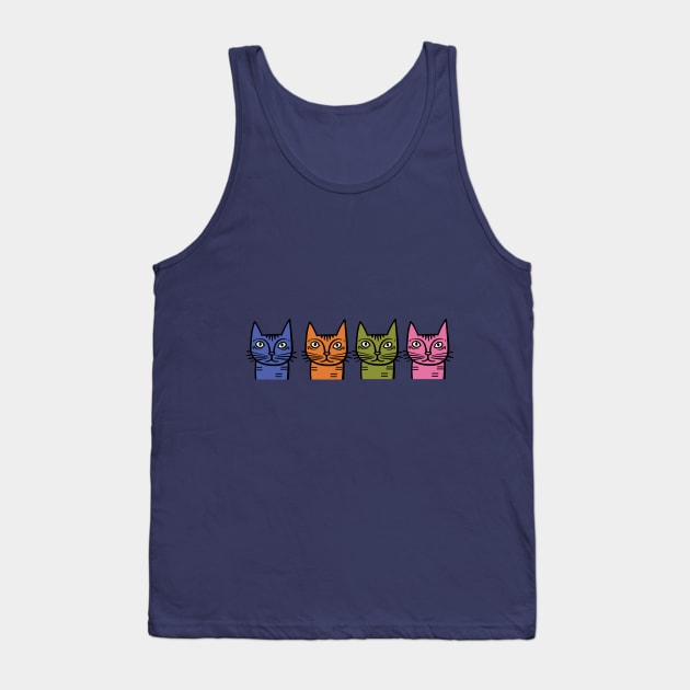 Quirky Multi Color Cats - Midcentury Illustration Tank Top by Sorry Frog